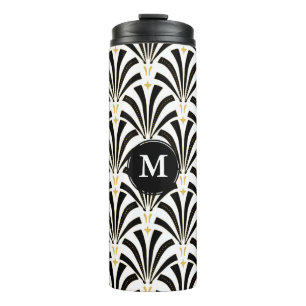 1920s Art Deco Black & White Palmettos   Monogram Thermal Tumbler