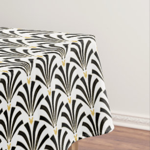 1920s Art Deco Black & White Palmettos Tablecloth
