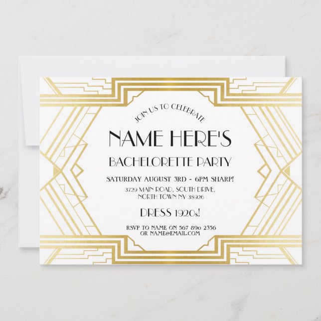 1920's Art Deco Bridal Shower Bachelorette Party Invitation (Front)