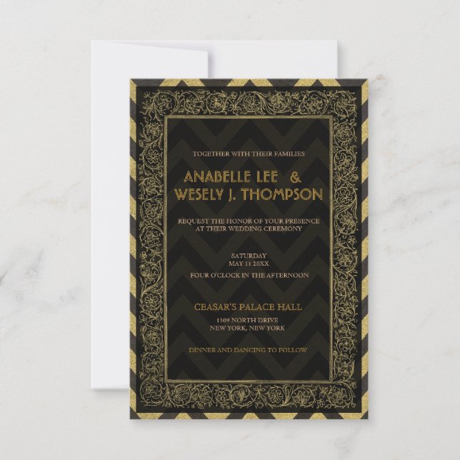 1920s Art Deco Chevron Wedding Invtitation Invitation (Front)