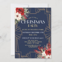 1920's Art Deco Christmas Invite Gatsby Navy Gold