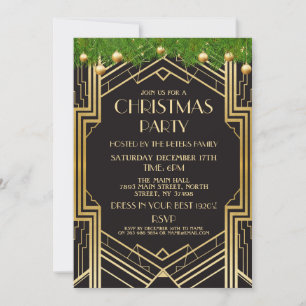 1920's Art Deco Christmas Invite Gatsby Party Gold