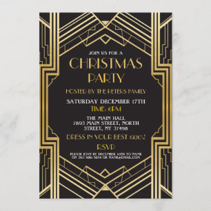 1920's Art Deco Christmas Invite Gatsby Party Gold