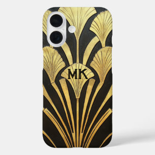 1920's Art Deco Egyptian Black Gold Monogram iPhone 16 Case