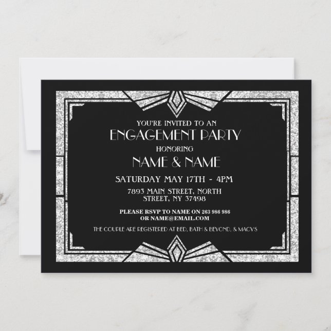 1920's Art Deco Engagement Party Invitation Gatsby (Front)