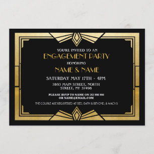 1920s Art Deco Engagement Party Invite Gatsby Gold