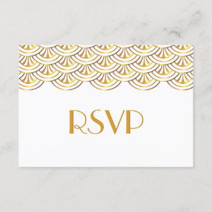 1920s Art Deco Fans Gold Look Wedding RSVP Card
