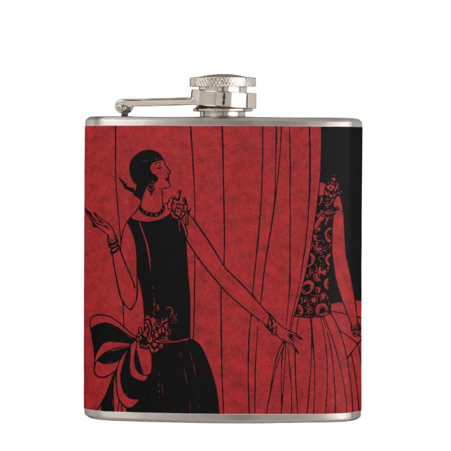 1920s Art Deco Fashion Show Red and Black Hip Flask (Front)
