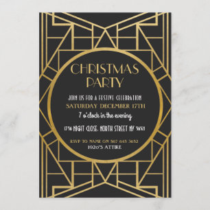 1920's Art Deco Gatsby 20s Christmas Party Gold Invitation
