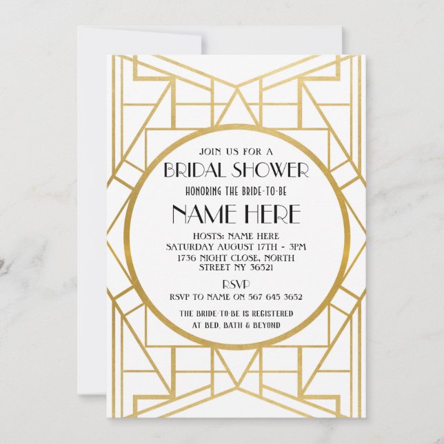 1920's Art Deco Gatsby Bridal Shower Party Invite (Front)