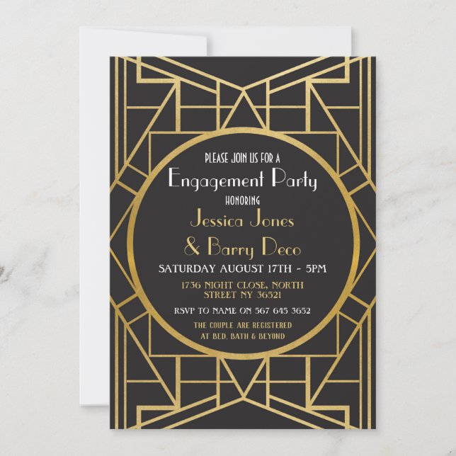 1920's Art Deco Gatsby Great 20s Engagement Invite (Front)