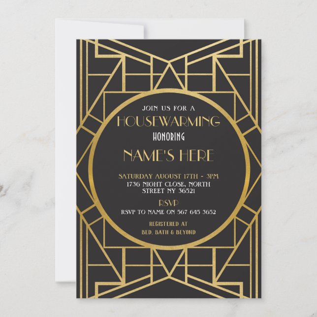 1920's Art Deco Gatsby Housewarming Party Invite (Front)