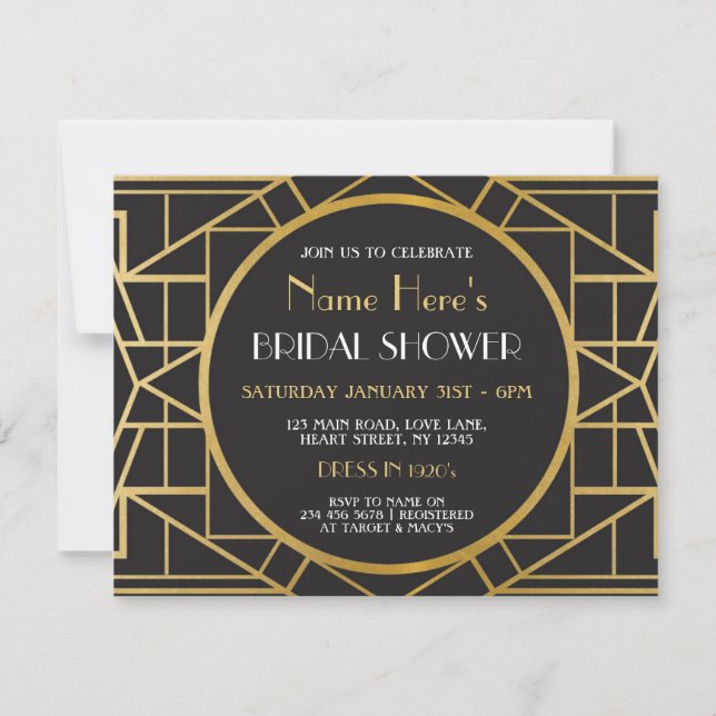 1920s Art Deco Gatsby Party Bridal Shower Invite (Front)