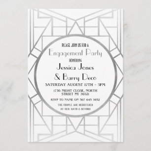 1920's Art Deco Gatsby Silver Engagement Invite