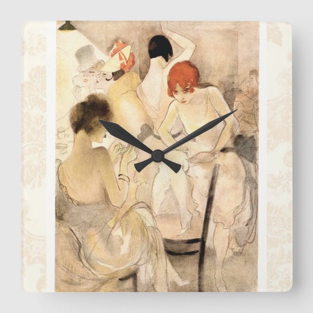 1920s Art Deco ~ Girls in the Dressing Room Square Wall Clock (Front)