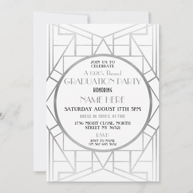 1920's Art Deco Graduation Party Gatsby 20s Invite (Front)