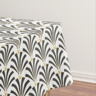 1920s Art Deco Grey & White Palmettos Tablecloth