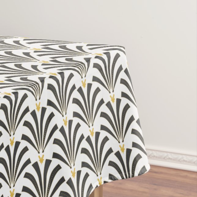 1920s Art Deco Grey & White Palmettos Tablecloth (In Situ)