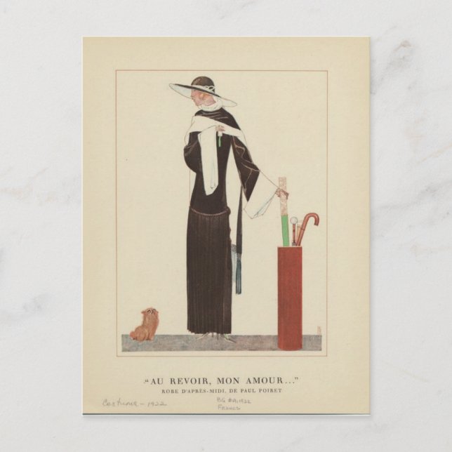 1920s Art Deco Lady ~ Au Revoir Mon Amour Postcard (Front)
