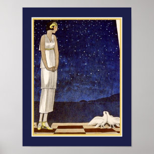 1920's Art Deco Pochoir "Two Doves" Poster