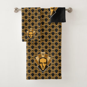 1920s Art Deco Statue Crest & Bronze Finials Bath Towel Set