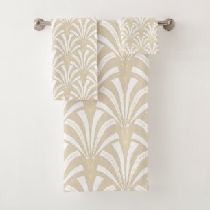 1920s Art Deco Taupe & White Palmettos Bath Towel Set