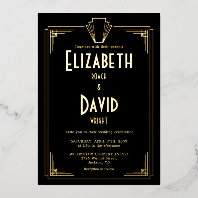 1920s Art Deco Wedding Black And Gold (Front)