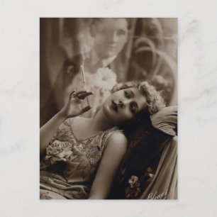 1920s Art Deco Woman Smoking Postcard