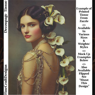 1920s Art Nouveau Woman & Lillies EZ7L Decoupage Tissue Paper