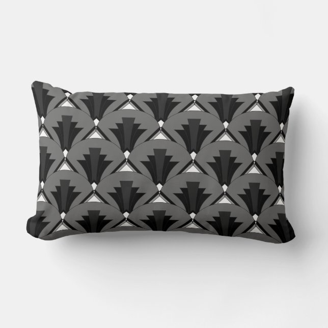 1920s Black and White Art Deco Geometric Lumbar Cushion (Front)