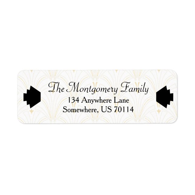 1920s Black Finials & Beige Fans Elegant Return Address Label (Front)