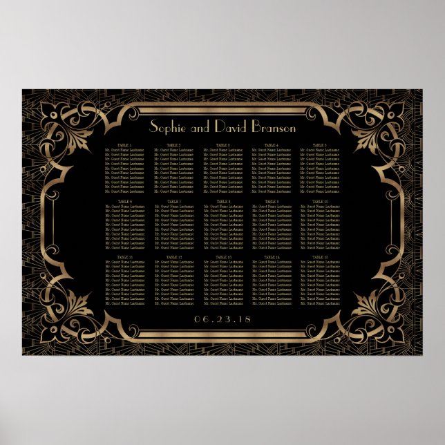 1920s Black Great Gatsby Art Deco Seating Chart (Front)