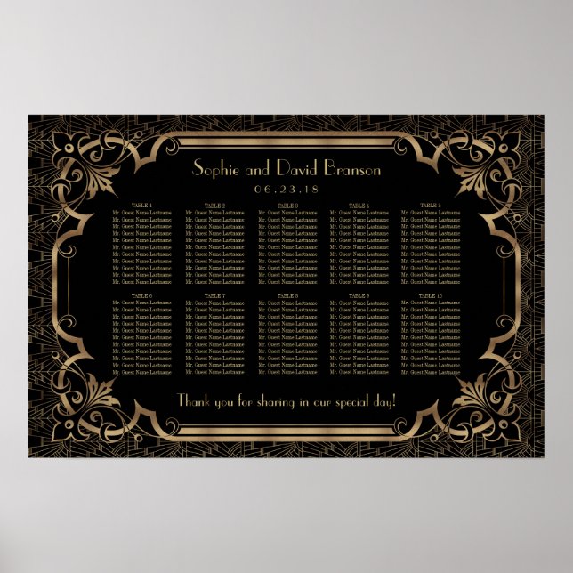 1920s Black Great Gatsby Art Deco Seating Chart 2 (Front)
