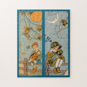 1920s boy and girl in autumn jigsaw puzzle