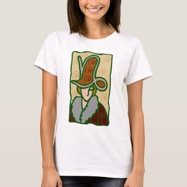 1920s Capricorn Woman with symbol in brown T-Shirt (Front)