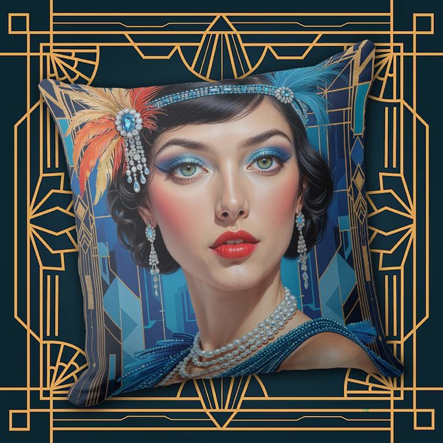 1920s Cocktail Elegance Flapper Girl Cushion (Creator Uploaded)