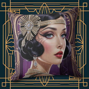 1920s Cocktail Elegance Flapper Girl Throw Pillow