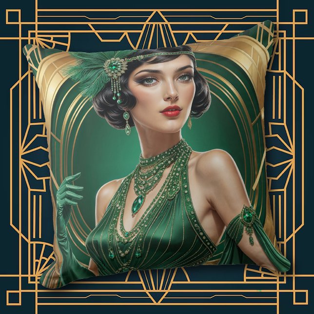 1920s Cocktail Elegance Flapper Girl Throw Pillow (Creator Uploaded)