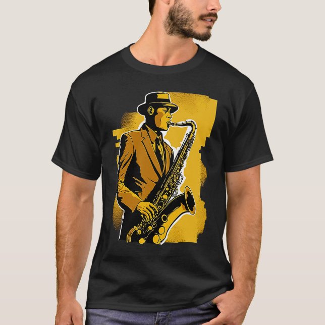 1920s Deco Era Jazz Musician Saxophone Player T-Shirt (Front)