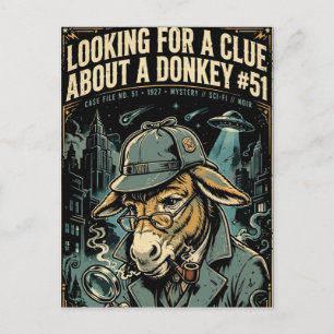 1920s Detective Donkey Noir Comic Holiday Postcard
