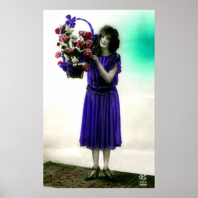 1920's Era Glamour Gal with Basket of Flowers Poster (Front)