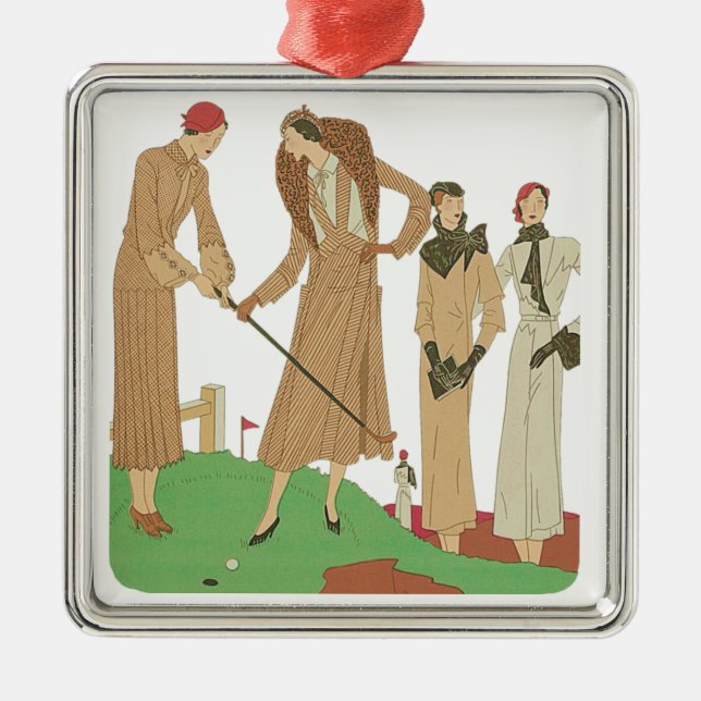 1920s Fashion Fashionable Ladies Playing Golf Metal Ornament (Front)
