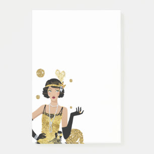 1920s flapper girl, 70s retro woman post-it notes
