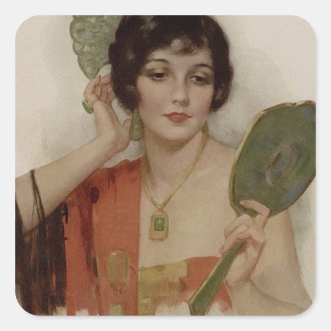 1920's Flapper Girl Beautiful  Square Sticker (Front)