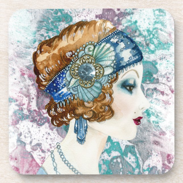 1920s Flapper Girl Coaster Set (Front)