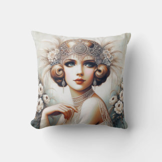 1920s Flapper Girl Portrait  Cushion