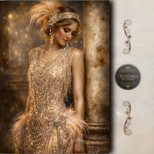 1920s Flapper Gold Glam Decoupage Tissue Paper (1920s Flapper Gold Glam Decoupage Tissue Paper)