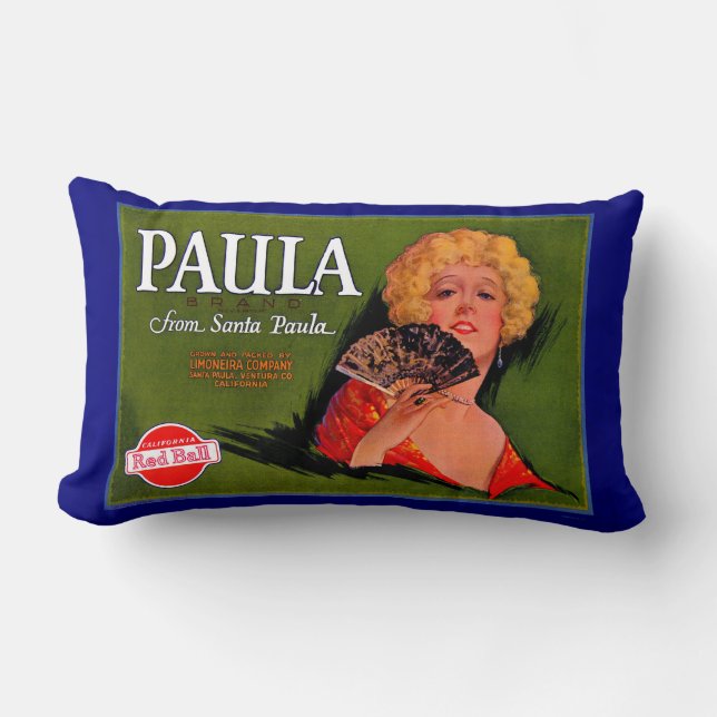 1920s fruit crate label Paula from Santa Paula Lumbar Cushion (Front)