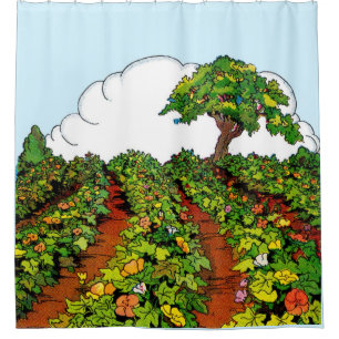 1920s garden print shower curtain