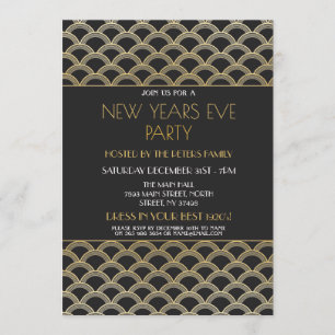 1920's Gatsby New Years Eve Invite Party Gold